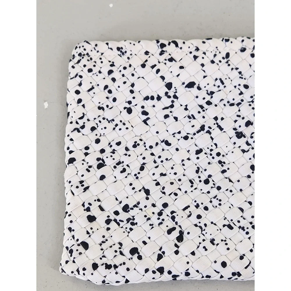 Naghedi Woven Neoprene Pouch Women Small White Black Ink Splatter Print Luxury